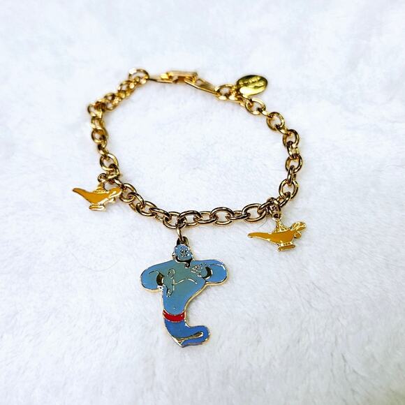 Disney Aladdin Genie Charm Bracelet Enamel Gold Tone Chain Small Wrist Youthful - Picture 1 of 6